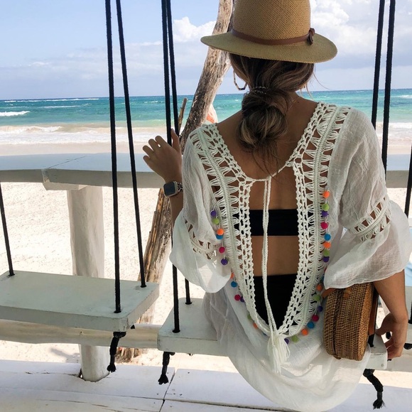 Other - Tassel Pom Pom White Cover Up